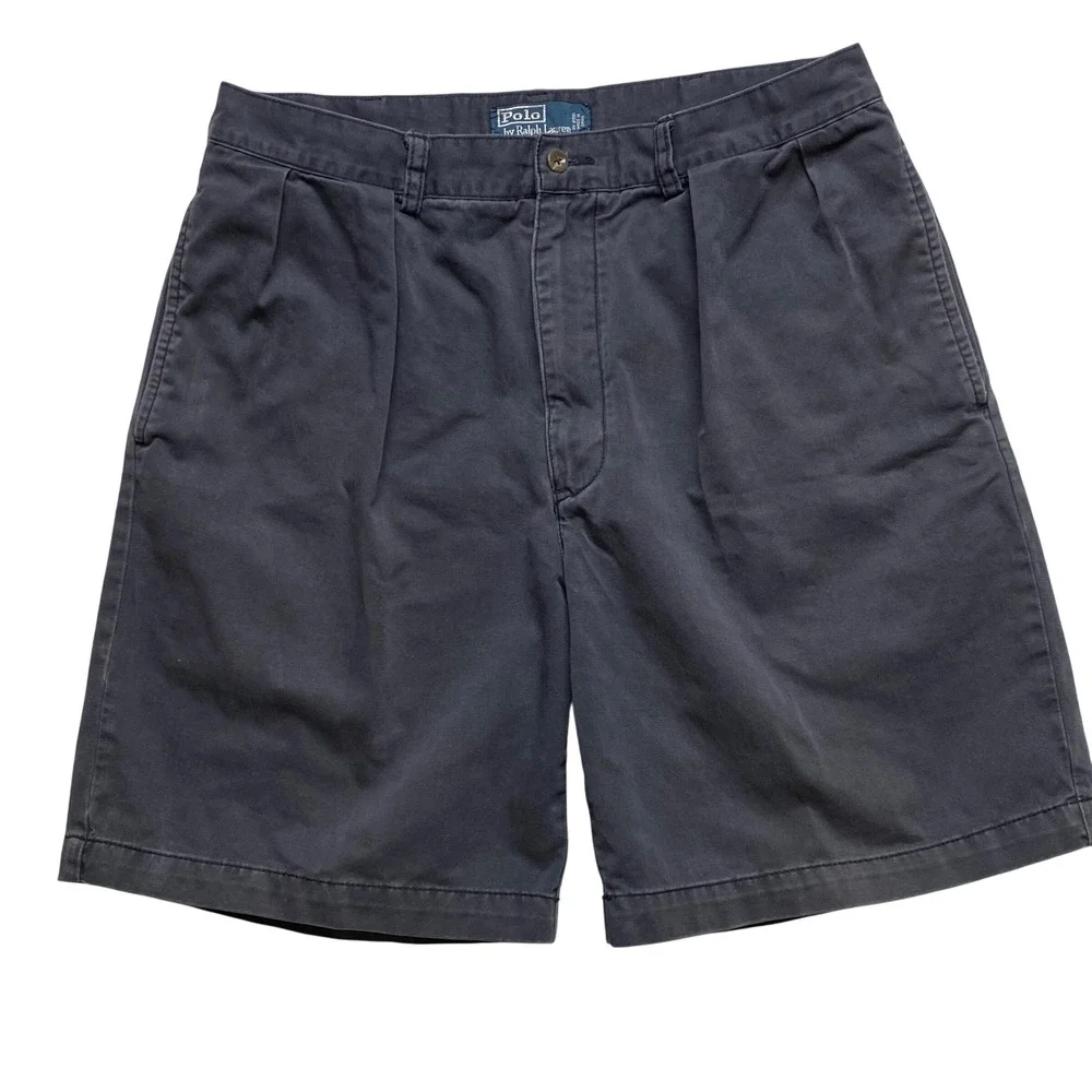 Polo Ralph Lauren‎ Tyler Short Mens Navy Pleated Classic Chino Shorts Cotton 35